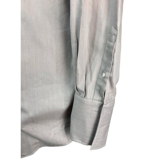 Roundtree & Yorke-Shirt-Men 15.5-33 Gold Label Non-Iron EZ Wash Gray Herringbone - Picture 4 of 7